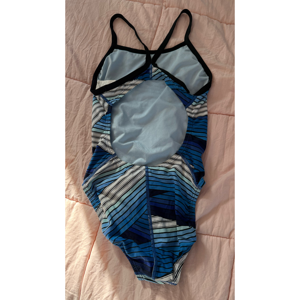 Nike Swimsuit Womens Small Blue Striped Athletic Racerback Training One Piece - Picture 6 of 9